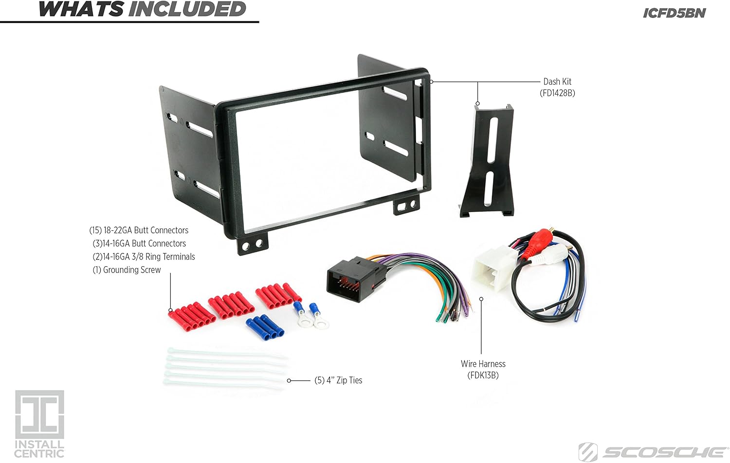 SCOSCHE Install Centric ICFD5BN Compatible with Select Ford 2002-06 Double DIN, Premium Sound Complete Basic Installation Solution for Installing an Aftermarket Stereo,Black