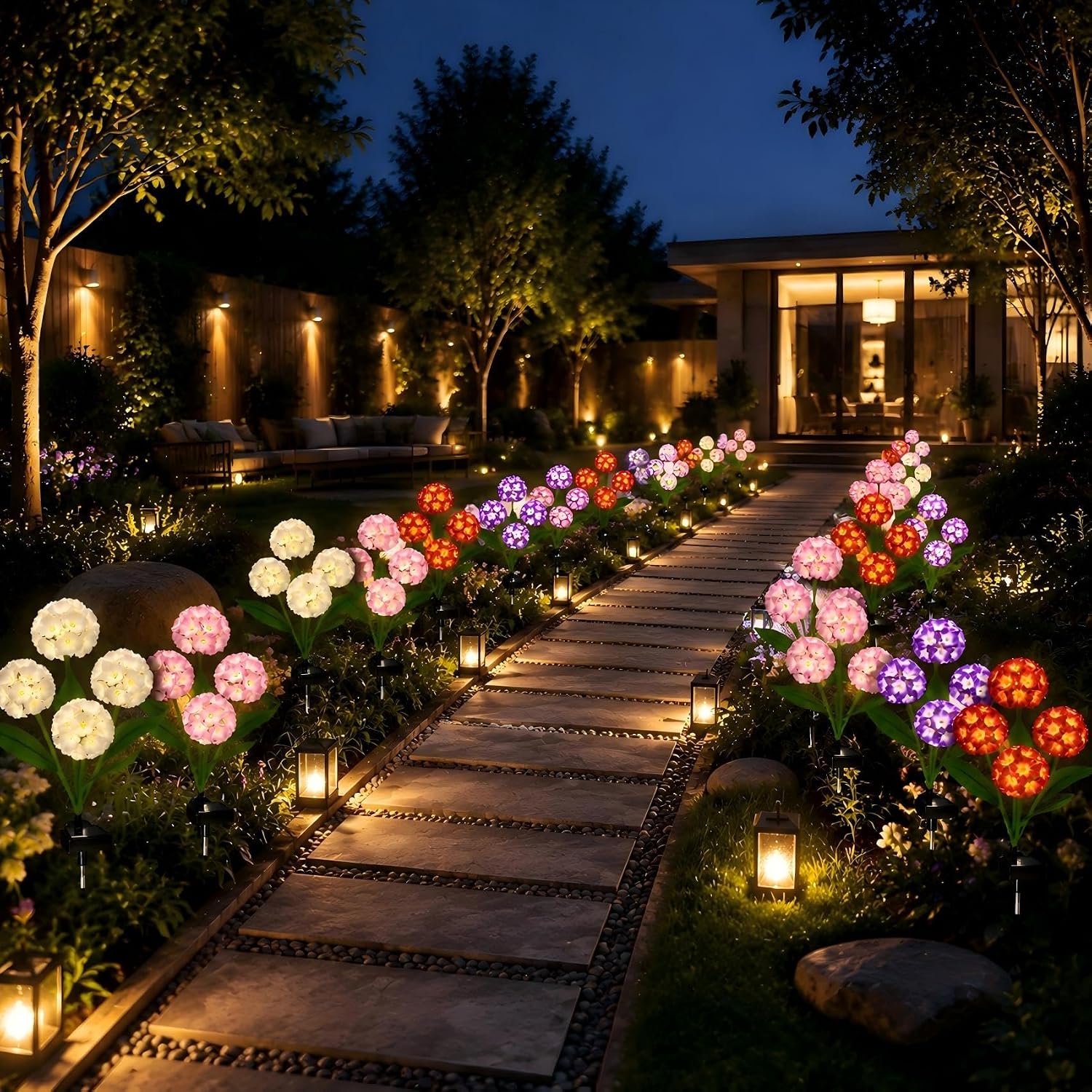 TONULAX Solar Flower Lights Outdoor, 2 Pack Windmill Ball Garden Lights with Glowing Flowers and Full-Length LED Stems, Waterproof Solar Garden Decor for Yard Lawn Patio Pathway, Gifts for Mom