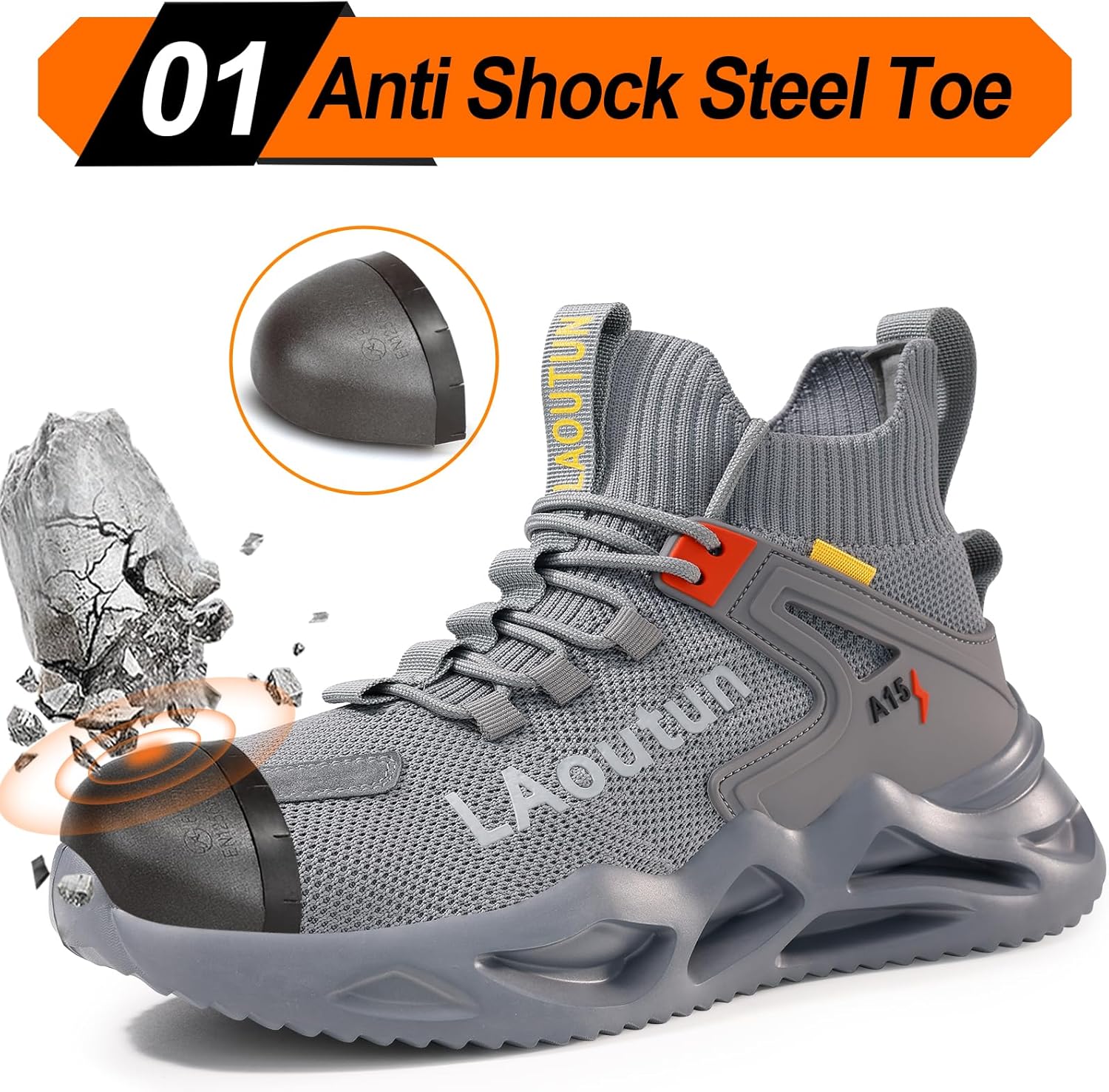 LAoutun Steel Toe Shoes for Men Work Shoes Safety Sneakers Comfortable Lightweight Puncture Proof Slip on Indestructible Construction Work Shoes - Image 2