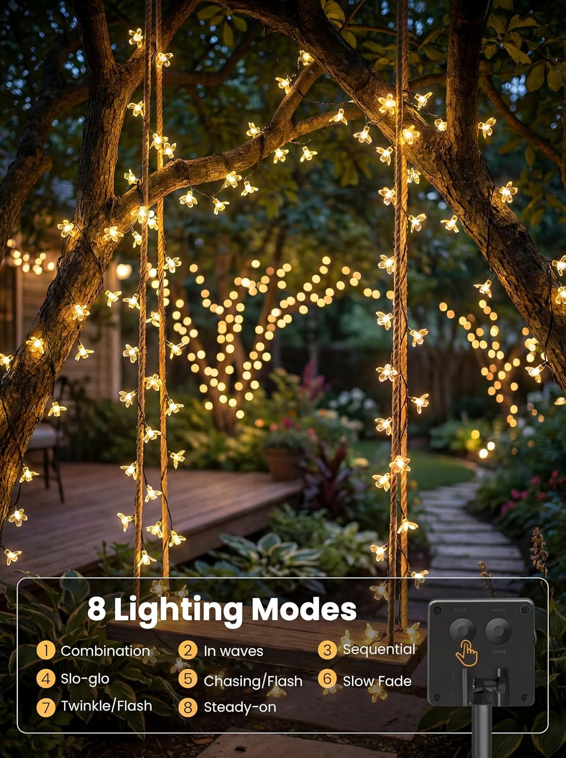 ITICdecor 2 Pack 50 LED Flower Solar String Lights Outdoor Waterproof image 3