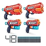 XSHOT Excel 2 Reflex 6 + 2 Kickback (4 Pack + 48 Darts + 3 Shooting Targets) by ZURU, XSHOT Red Foam Dart Blaster, Toy Blaster, Rotating Barrels, Toys for Kids, Teens, Adults (Red)
