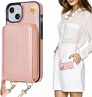 Vista 10 de KIHUWEY Funda tipo cartera cruzada para iPhone 13, iPhone 14, funda con bolsillo con cremallera y soporte para tarjetas, funda protectora de piel