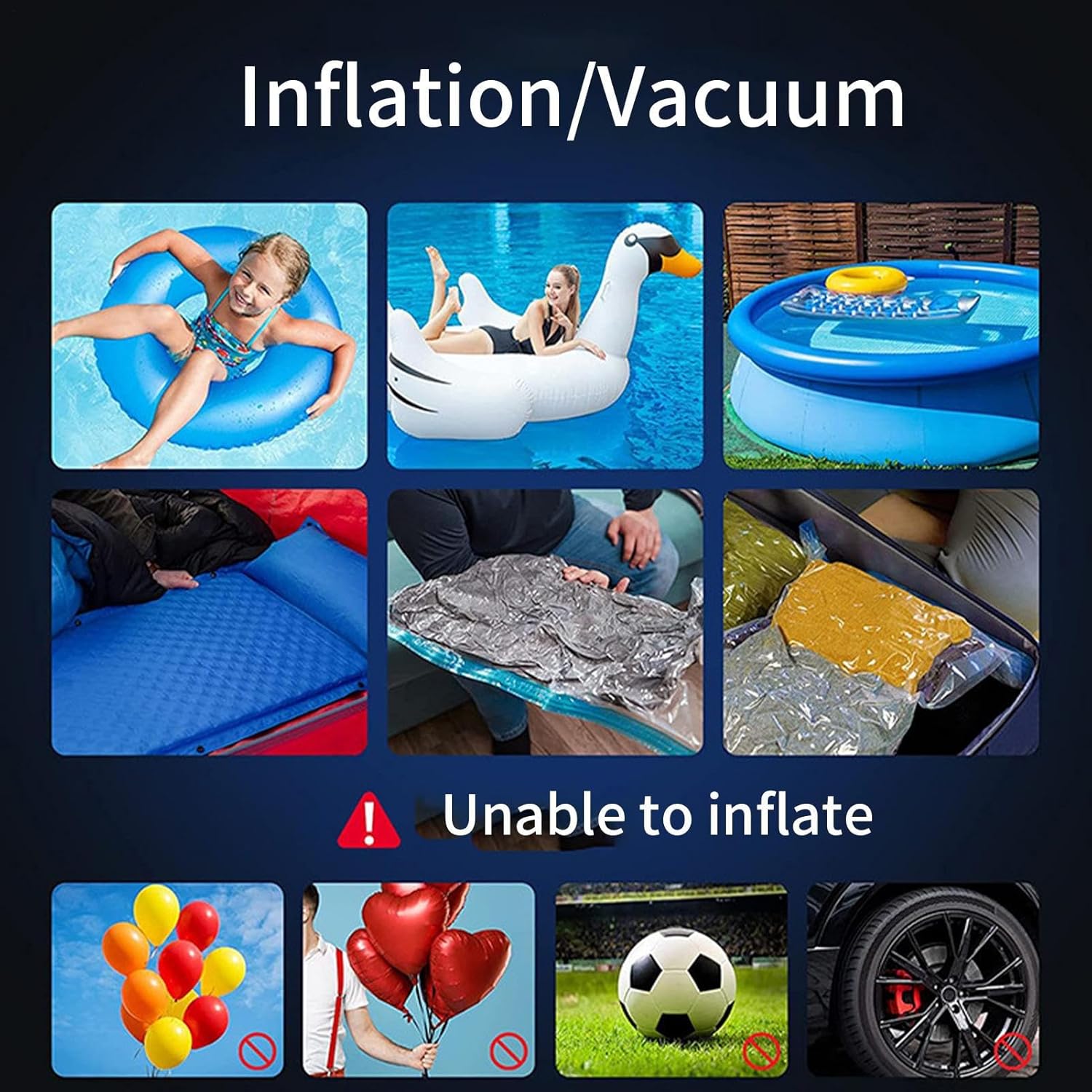 Portable Air Pump – Mini Electric Inflator, Lightweight Compact Air Device, Multi-Purpose Deflation Tool | Four Interchangeable Nozzles, Efficient Inflation for Outdoor Camping Pools Boats Swim Toys