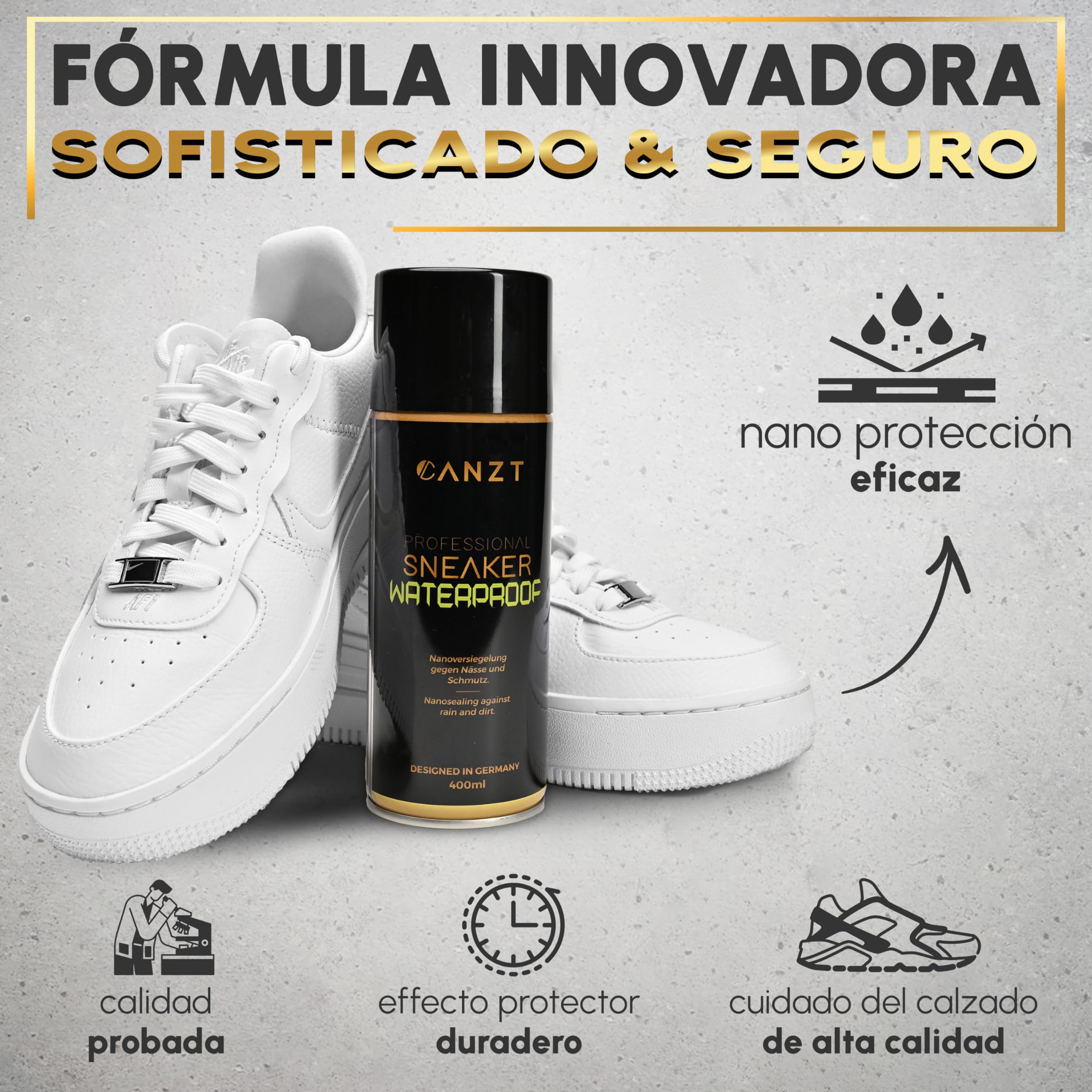 Canzt Spray Impermeabilizante Calzado 400 ml – Protección contra Agua y Suciedad para Zapatillas, Zapatos, Piel, Ante, Textil y Nubuck