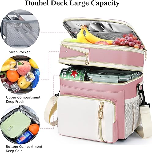 Vista 22 de LOKASS Lonchera para mujeres, 16L, doble cubierta, expandible, aislada, para adultos/mujeres, térmica, grande, impermeable, a prueba de fugas