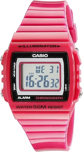 Casio Kids W215H-4A - Cronómetro digital clásico, color rosa, Rosado, Cronógrafo, Digital