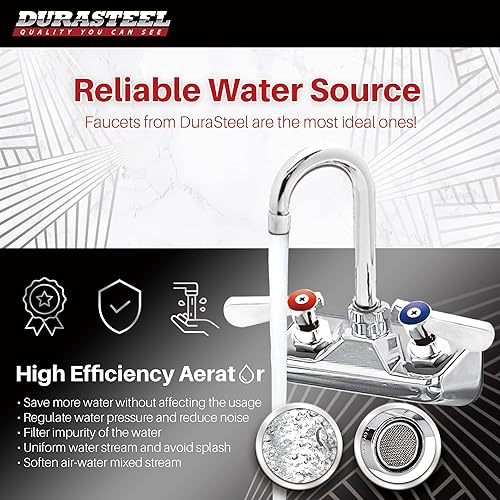 Miniatura 2 de DuraSteel - Grifo para fregadero de cocina comercial de 4 pulgadas con boquilla de cuello de cisne de 3-12 pulgadas, certificado NSF, asas de doble