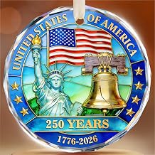 250 Anniversary USA Ornament for 4th of July Tree Decorations - Crystal Glass Patriotic Christmas Ornaments - 1776-2026 Statue of Liberty Bell & US Flag Keepsake - Independence Day Souvenir Gifts
