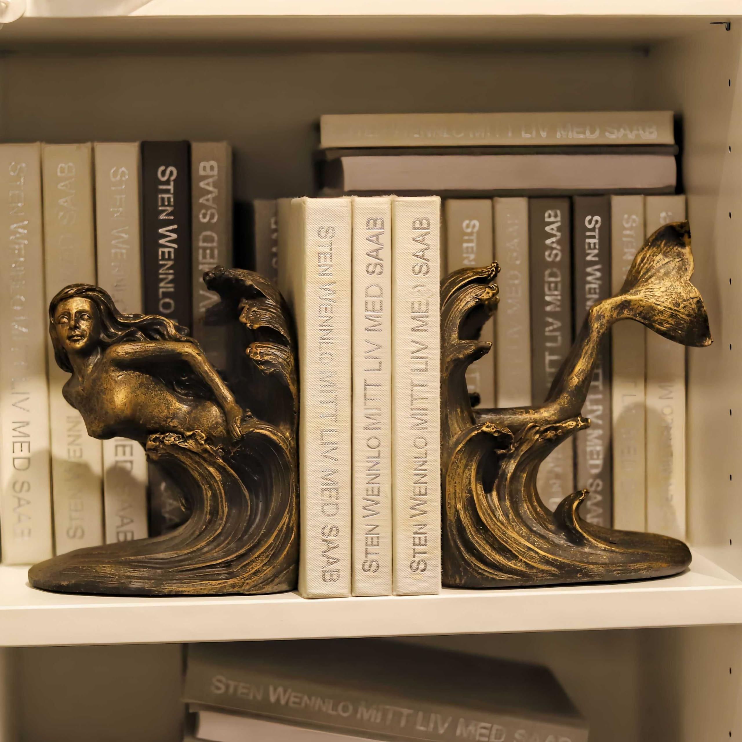ARSTRIA Mermaid Bookends Set Goddess of The Sea Antique Vintage Retro Ocean Collection Mythology Nautical Coastal Sailor Book Ends