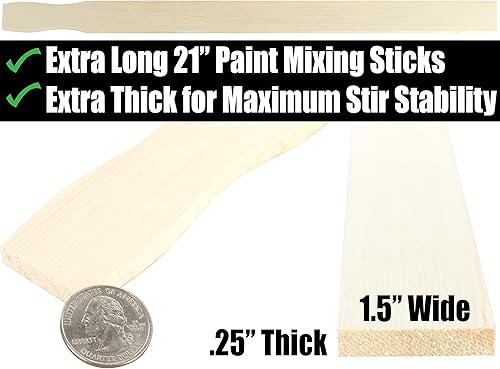 Miniatura 8 de Paquete de palitos de pintura ultra fuertes de 21 pulgadas. Agitadores de paleta de madera lijada para mezclar epoxi o pinturas en cubos de 5