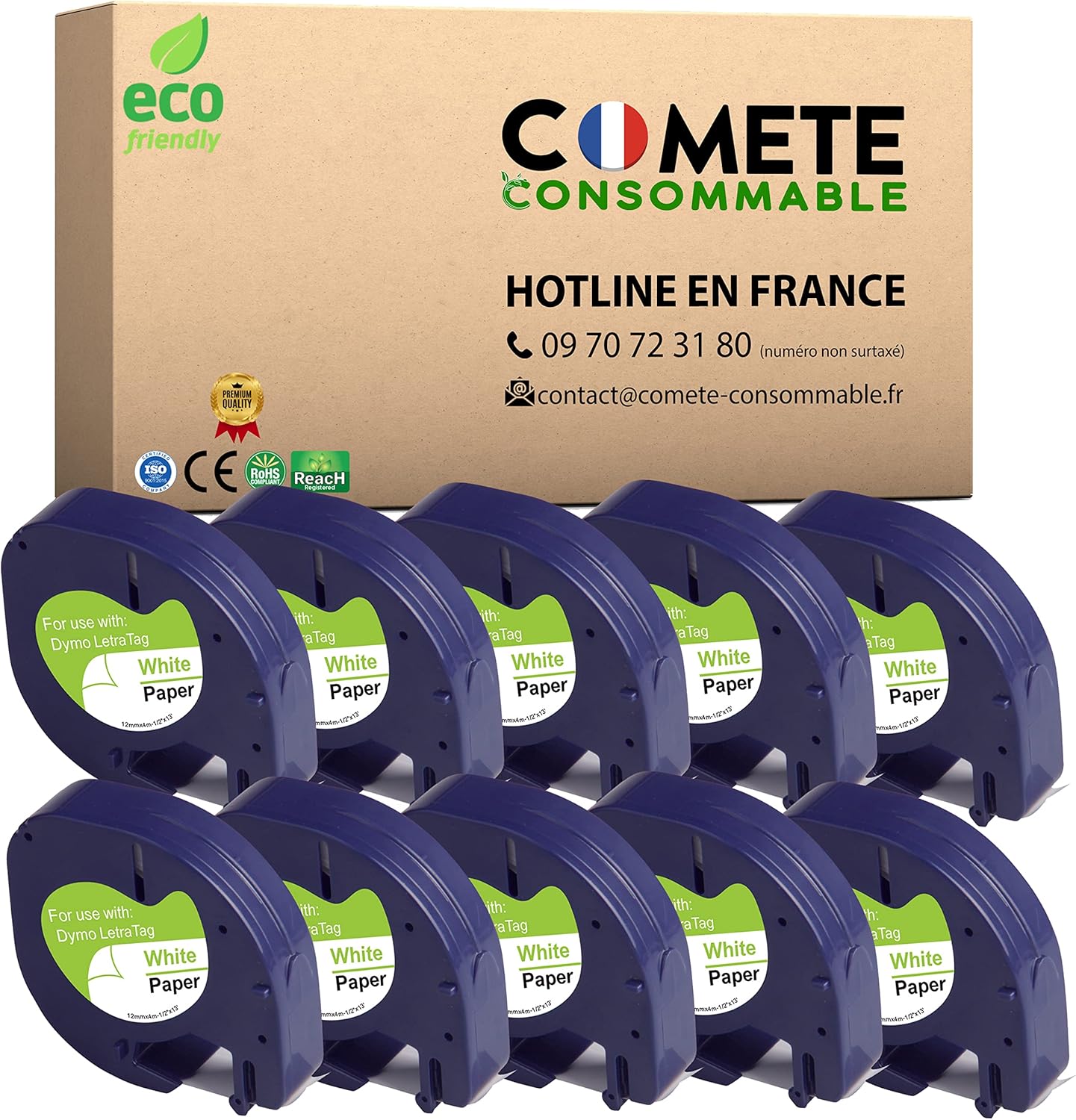 HOLAPRO Lot De 10 Rubans D'étiquettes De Rechange Compatibles Avec DYMO LetraTag 91331 (S0721660), Ruban D'étiquettes En Plastique Pour étiqueteuse