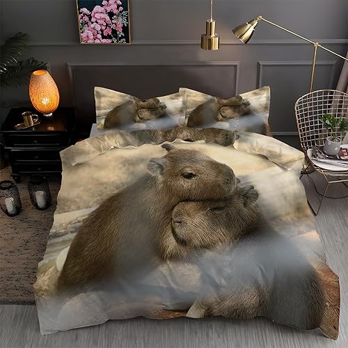 Light Brown Capybara California King Duvet Cover Animal Print Bedding Soft Microfiber Comforter Cover and 2 Pillow Shams 20"X36", Bed Set Duvet