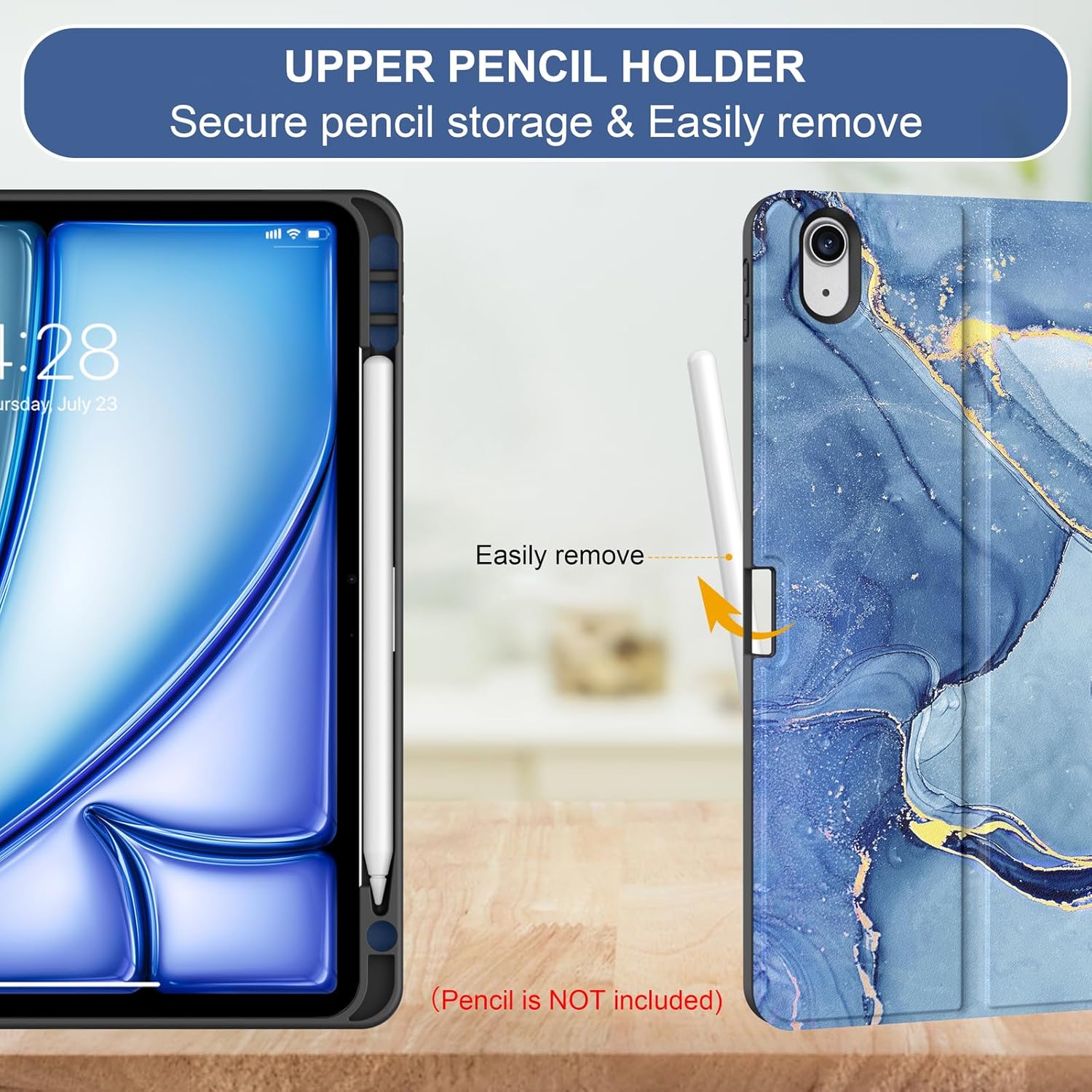 Soke Keyboard Case for iPad Air 11 Inch(M3 2025/M2 2024) & Air 5th/4th Generation - 7 Color Backlit Detachable Keyboard Cover with Pencil Holder, Ocean Marble