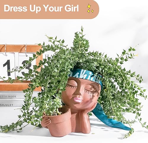 Miniatura 5 de Macetas de cara para plantas de interior y exterior, macetas dobles para flores suculentas con agujeros de drenaje, ideas de regalo ideales (dama