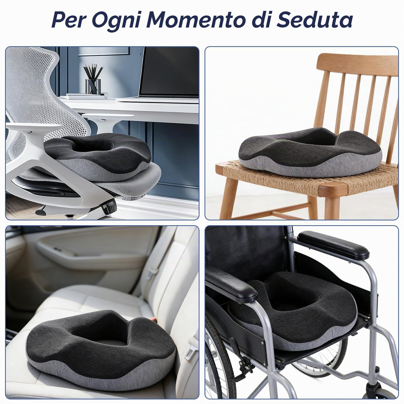 Cuscino Antidecubito, Cuscino per Emorroidi, Ciambella per Sedersi, Cuscino Ortopedico, in Schiuma Memory con Rivestimento Estraibile, per Ufficio, Auto, Sedia a Rotelle, Casa