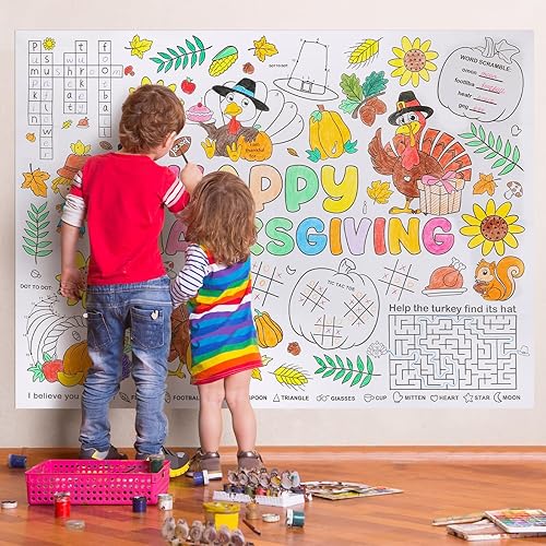 Miniatura 5 de Póster de otoño para colorear de Acción de Gracias de 43.3 x 31.5 pulgadas, manualidades de papel de dibujo gigante para decoración de mesa de