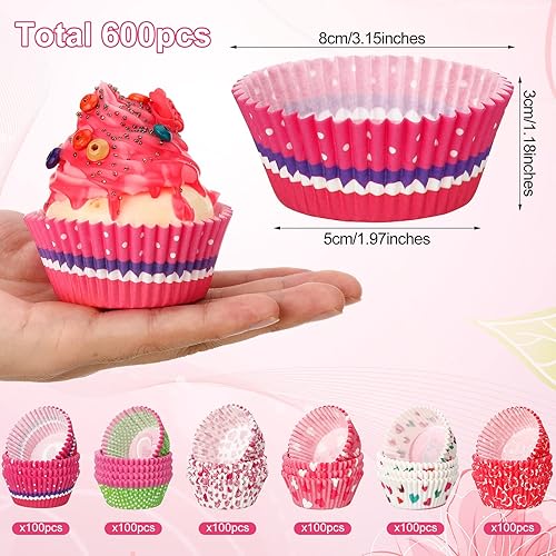 Miniatura 5 de 600 forros para magdalenas del día de San Valentín forros de papel para manualidades con patrón de corazón vasos desechables para hornear bodas