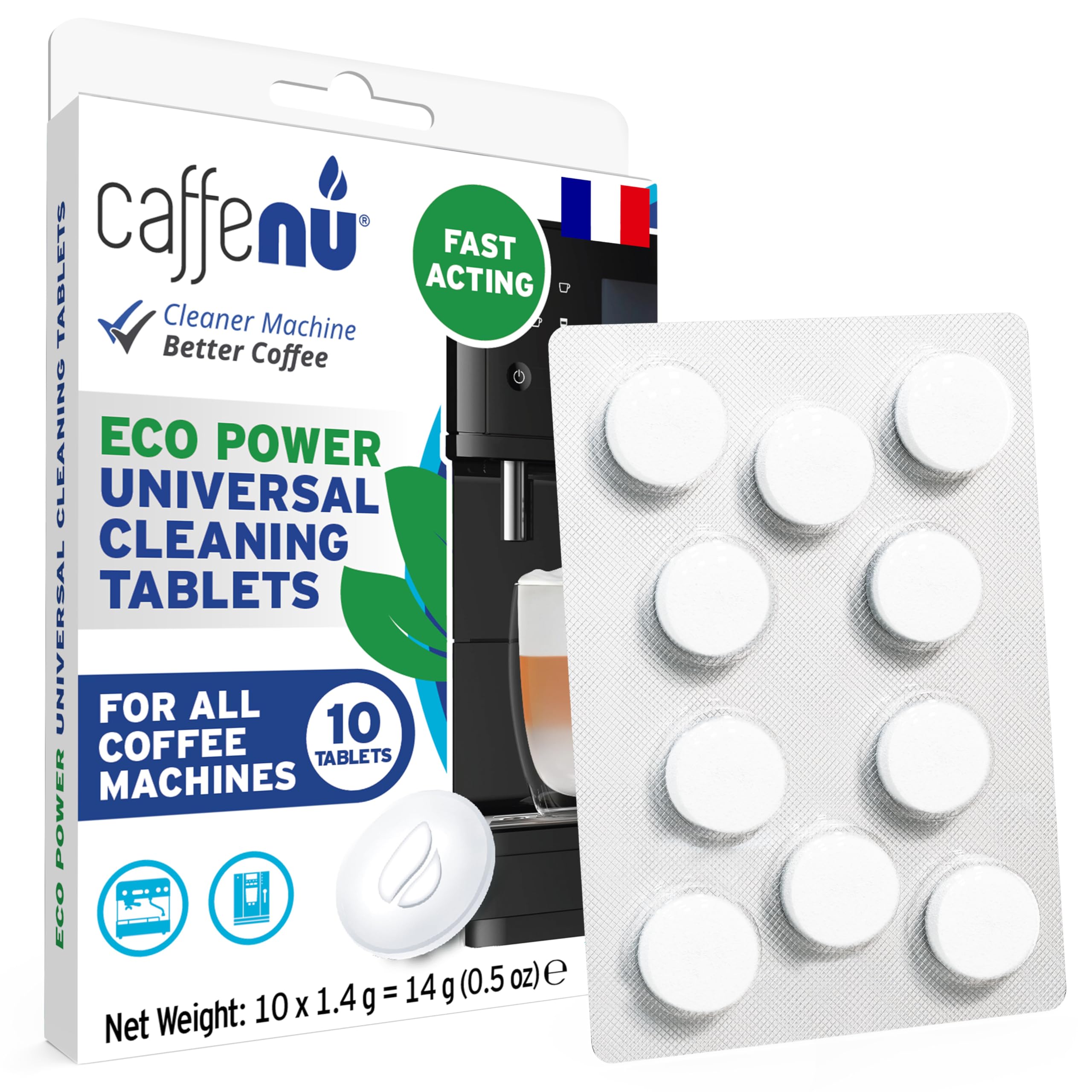 Caffenu Tablettes de nettoyage pour machine à café | 10 tablettes de 1,4 g | utilisées toutes les 100 tasses | pour voiture