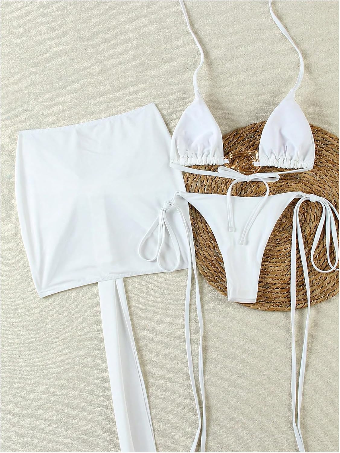 GORGLITTER Women's 3 Piece Swimsuits Sexy Triangle Halter String High Cut Bathing Suit with Cover Up Skirt Swimwear - Image 3