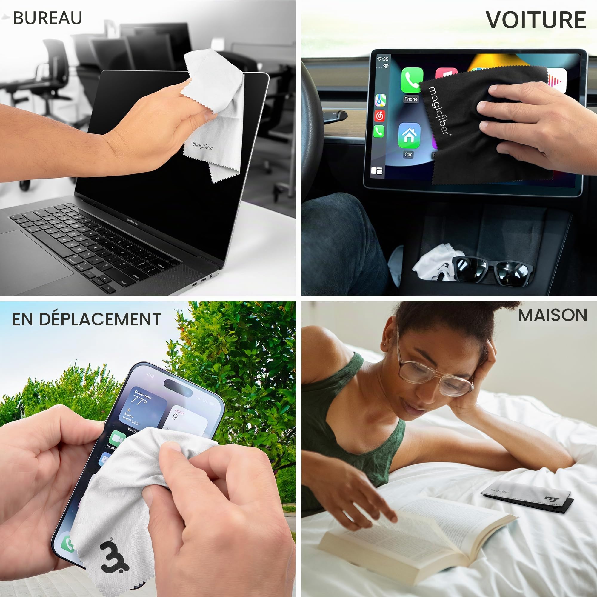 MagicFiber Chiffons de Nettoyage en Microfibre pour Tous Les écrans LCD, tablettes, objectifs et Autres Surfaces sensibles (5 Noir et 1 Gris, 15,2 x 17,8 cm)