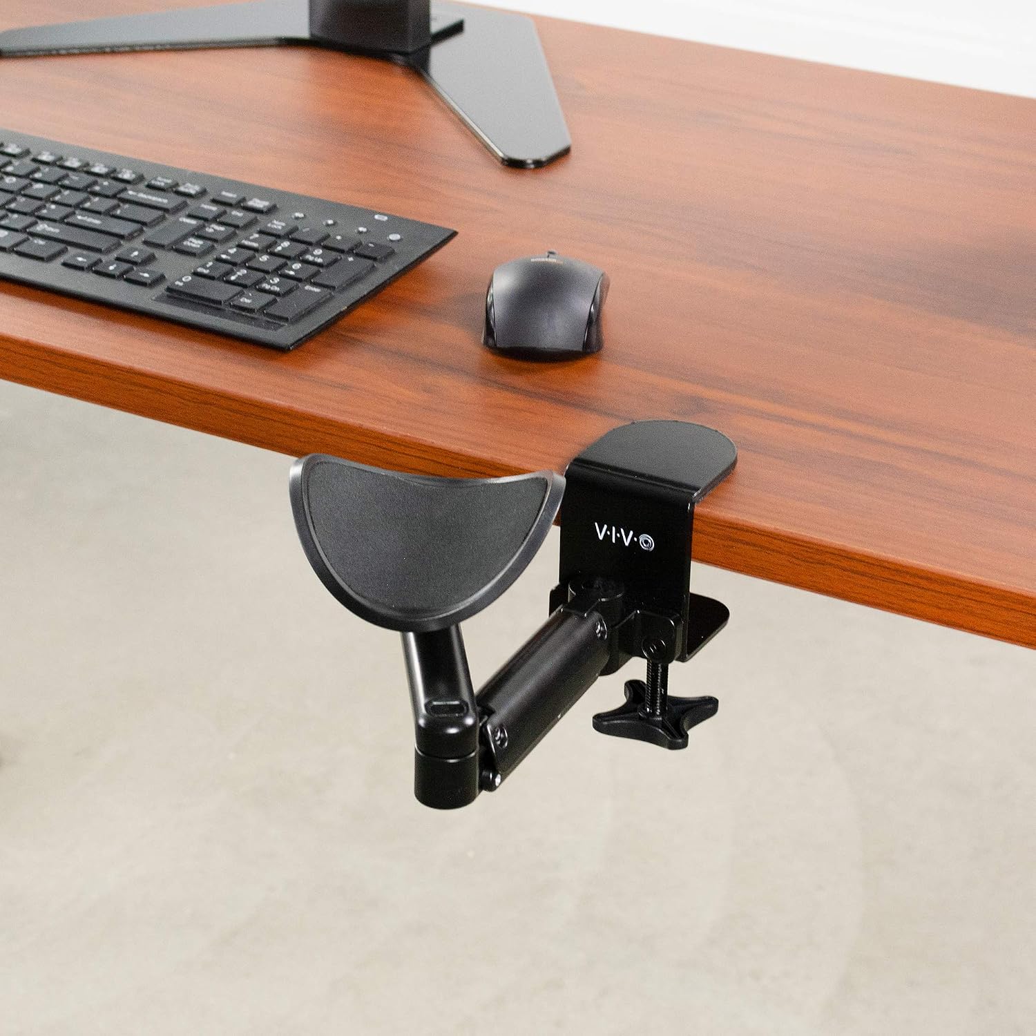 VIVO Universal Clamp-on Adjustable Armrest, Desk Cradle Rotating Elbow Cushion, Above Table Extension Platform Arm Support, Black, MOUNT-ARM01