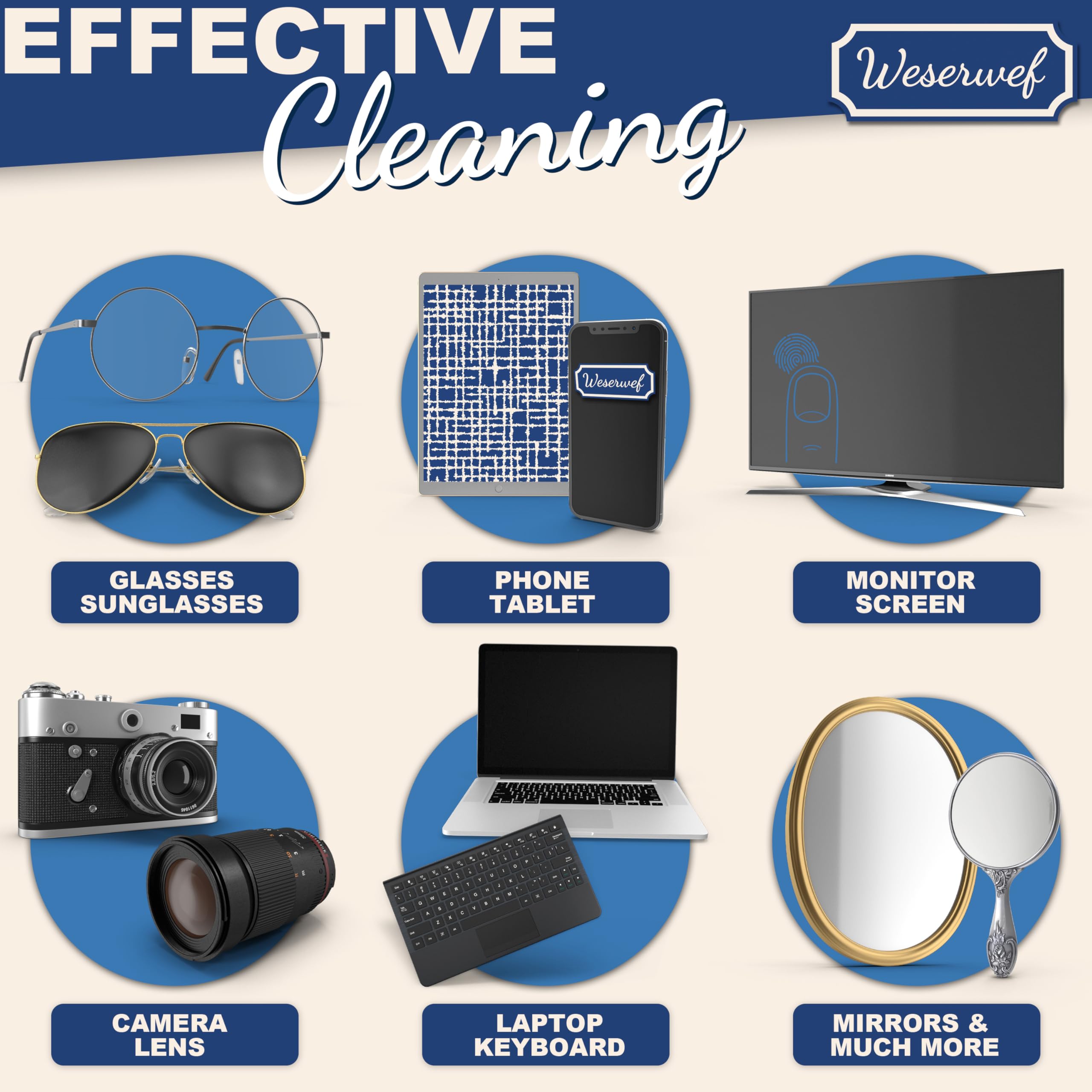 Weserwef® Paño de microfibra XXL de calidad óptica – 30 x 30 cm – para limpiar gafas, smartphone, tableta, cámara, paño de limpieza de gafas, paño de pantalla (azul)