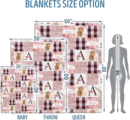 Miniatura 5 de Mantas de vaca Highland para niñas, mantas de bebé personalizadas con nombre, cosas de bebé, mantas occidentales de bebé rosa, mantas de bebé