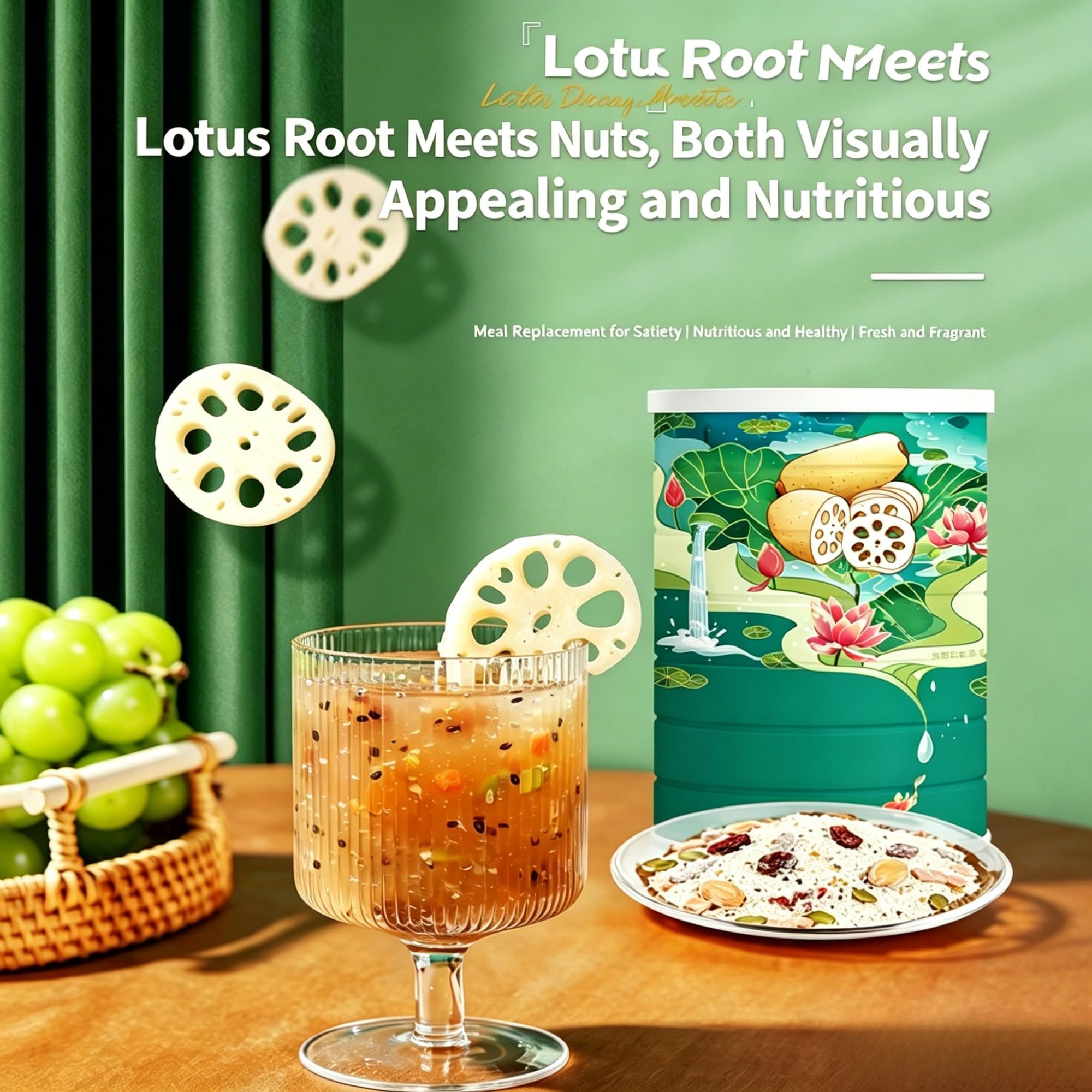 500 g de gachas de loto y chía osmanthus con nueces | Reemplazo instantáneo de comidas for desayuno, frutas y raíces en polvo(2pcs)