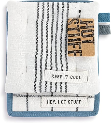 Miniatura 4 de DEMDACO Hey Hot Stuff Keep Cool - Juego de 2 agarraderas de algodón y poliéster, 7 x 9 pulgadas, color azul y negro