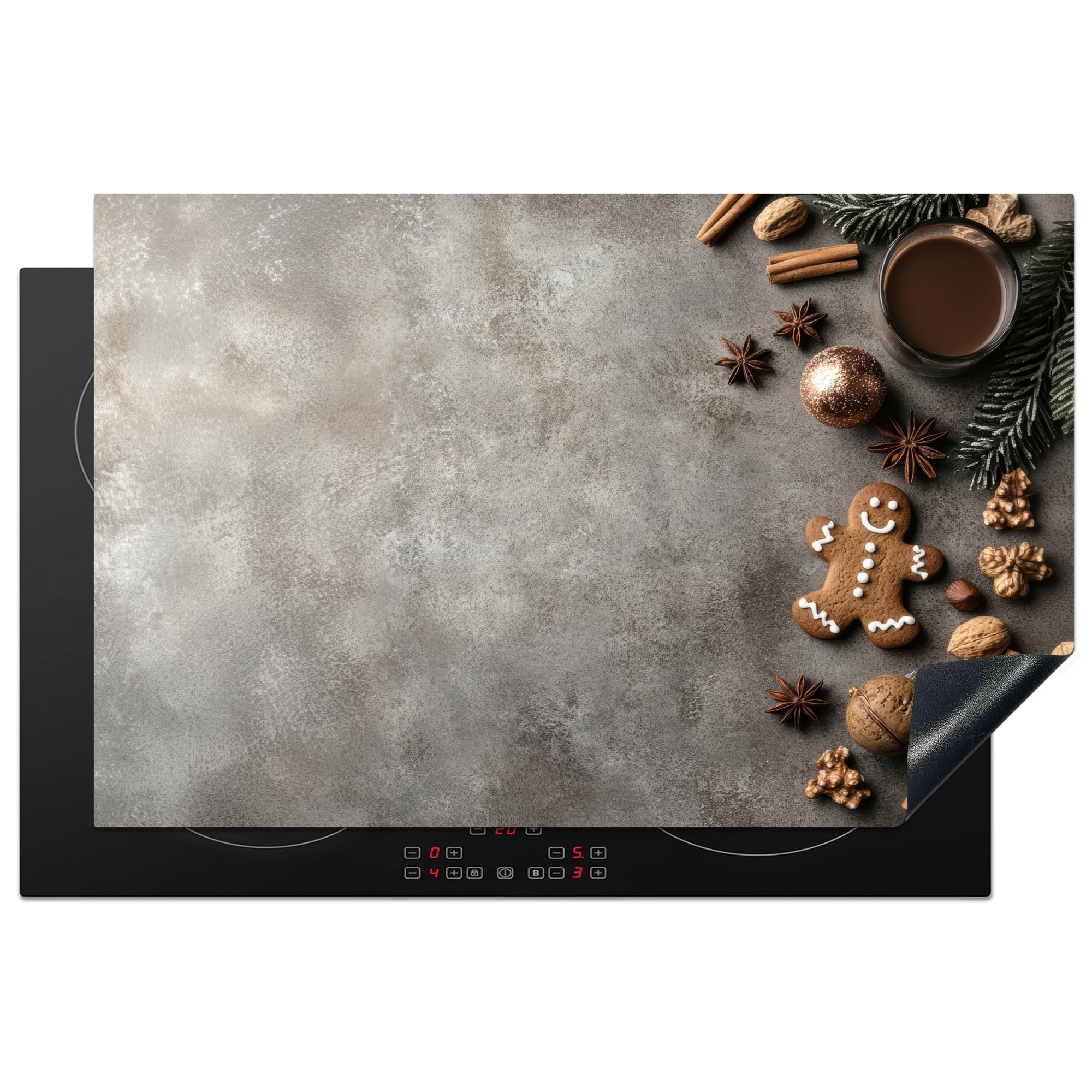 KitchenYeah© Induction Hob Cover Protector Mat 20.5"x31.9" / 81.2x52 cm Kitchen Universal Ceramic Covers for Electric Cookers Vinyl Winter - Christmas - Warm - Food