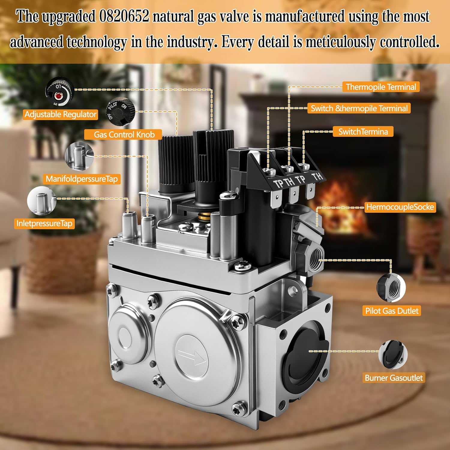 0820652 Natural Gas Millivolt Valve, Replace for SIT-820 Nova Series, for Stoves, Fireplaces and Gas Logs, Direct Vent Appliances, 11/32 thermocouple, 195K BTU, 3/8" NPT, 5- Year Warranty