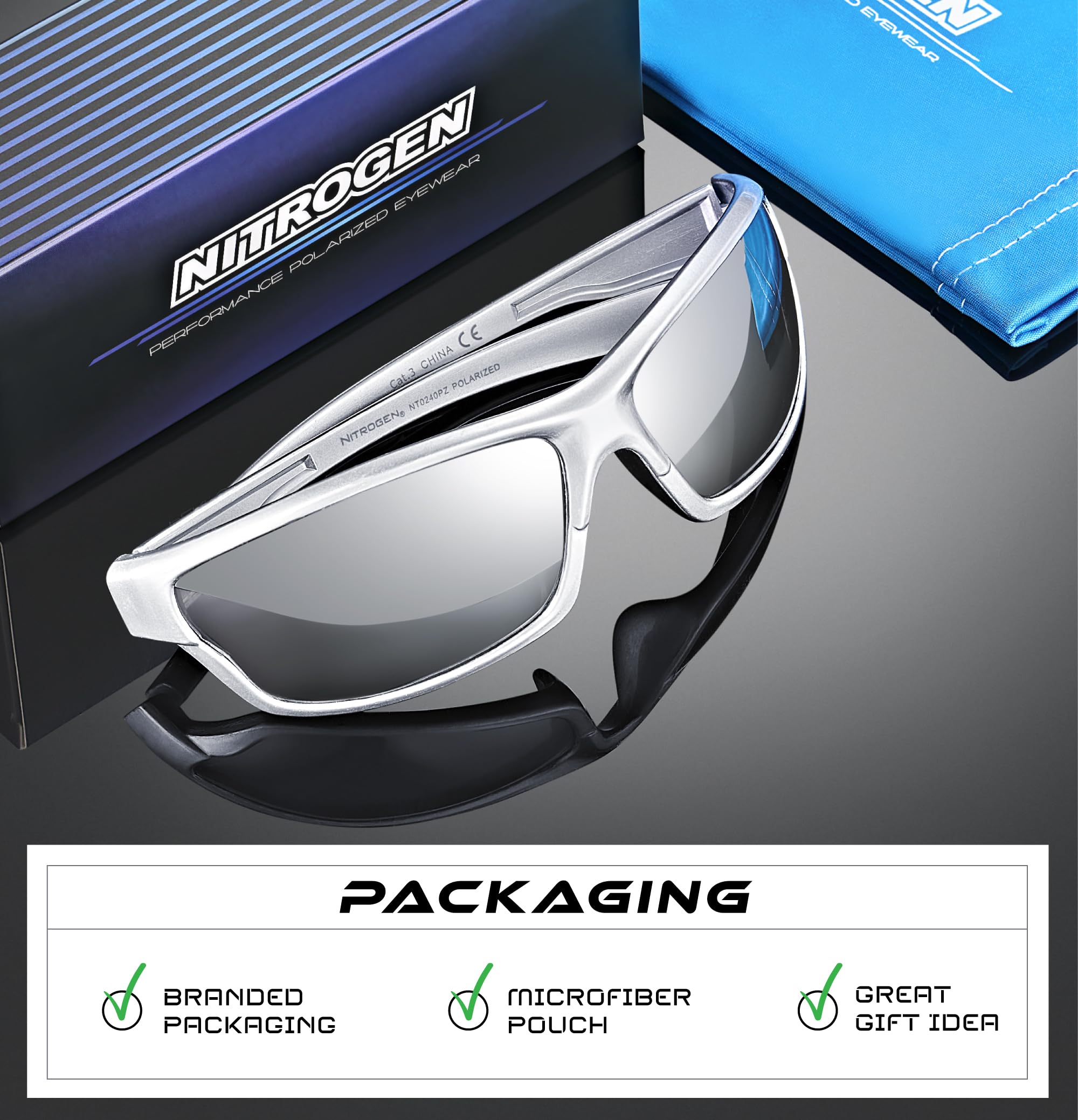 Nitrogen Gafas de Sol Deportivas Polarizadas para Hombre y Mujer, UV400, Plata | Espejo Plateado, Talla Única, ['Plata'], talla única