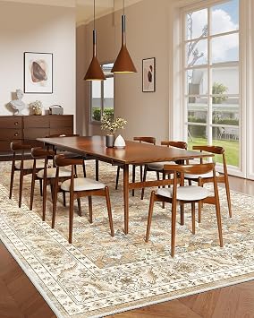 HOMFINE 300x400cm Beige Brown Vintage Area Rug for Bedroom Living Room | Machine Washable Rug, Traditional Printed Design, Soft Short Pile, Non-Slip Non-Shedding