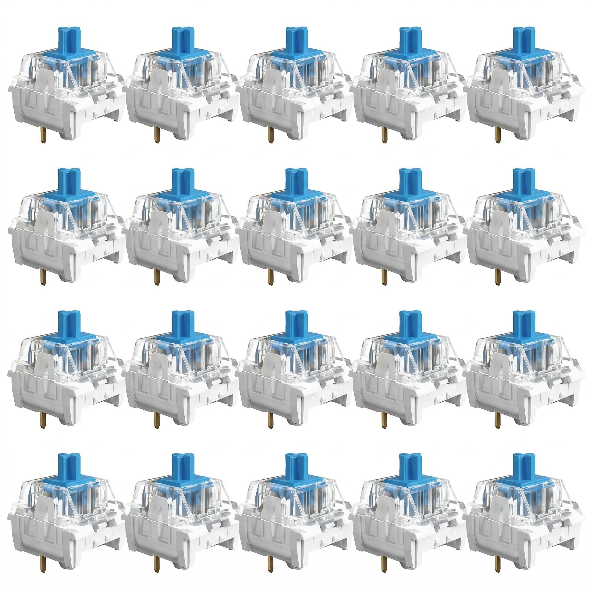 20 Pièces Switch Clavier, Bleu Transparent Commutateurs avec 3 Broches Anti Poussière, Commutateur Clavier Mécanique RVB, Interrupteur de Remplacement pour MX Mechanical Clavier Gaming
