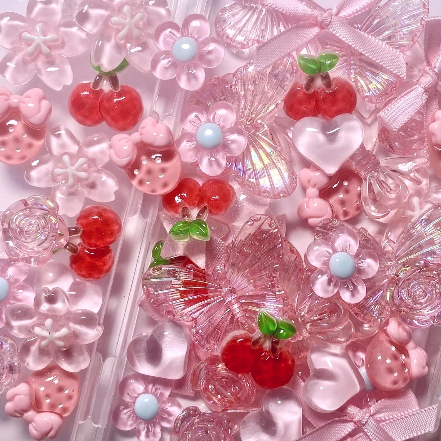 TIAMECH 60 Pcs Pink Assorted Junk Case Charms, Cute Y2K Girly Heart Bow Flower Resin Charms Kit, 3D Pink Phone Case Slime Decoden Flatback Charm for Crafting DIY Decoration - Image 6