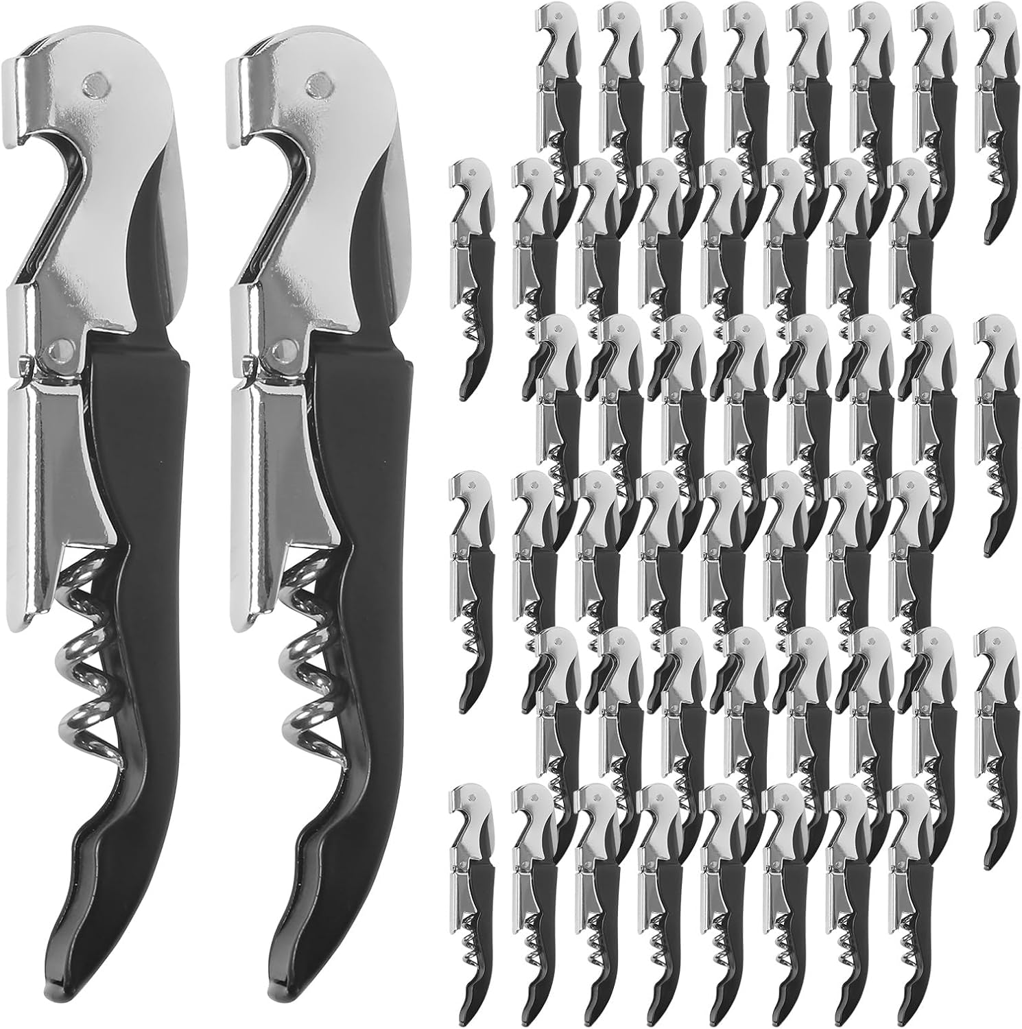 50 Pack Black Wine Opener Bulk Waiter Corkscrew Wine Opener Upgraded Heavy Duty Wine Keys Double Hinged Wine Key for Serves Bartenders Party Favor (50 Pack)