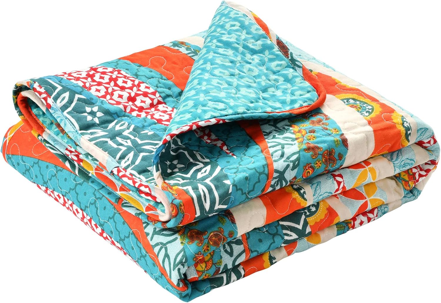 Lush Decor Hailey Watercolor Wave Reversible Cotton Throw Blanket Single 50" W x 60" L Turquoise & Multi - Colorful Blankets for Bed - Blue Couch Blanket - Image 5