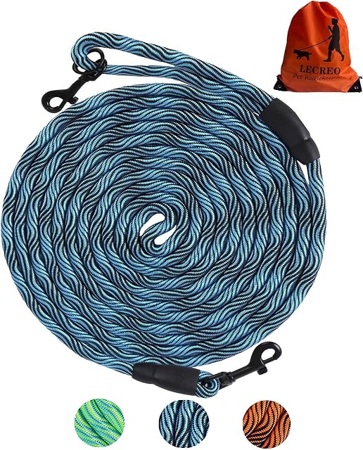 Long Dog Leash Tie-Out Check Cord, 16FT/30FT/50FT/100FT Recall Dog Training Rope Leash, Heavy Duty Dog Lead for Large Medium Small Dogs Playing, Camping, or Backyard