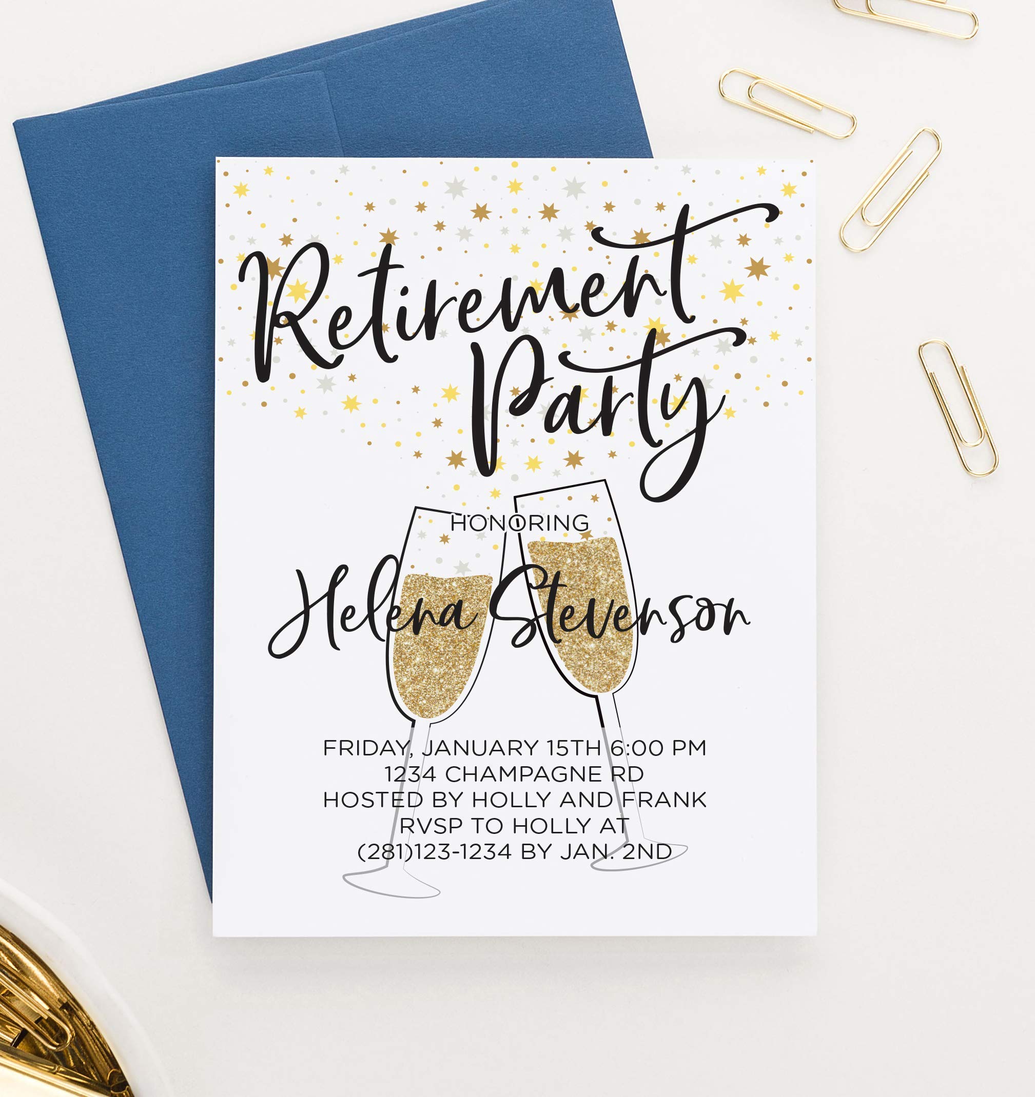 Buy Modern Retirement Party Invitation, Gold Glitter Retirement Party Invites, Your choice of