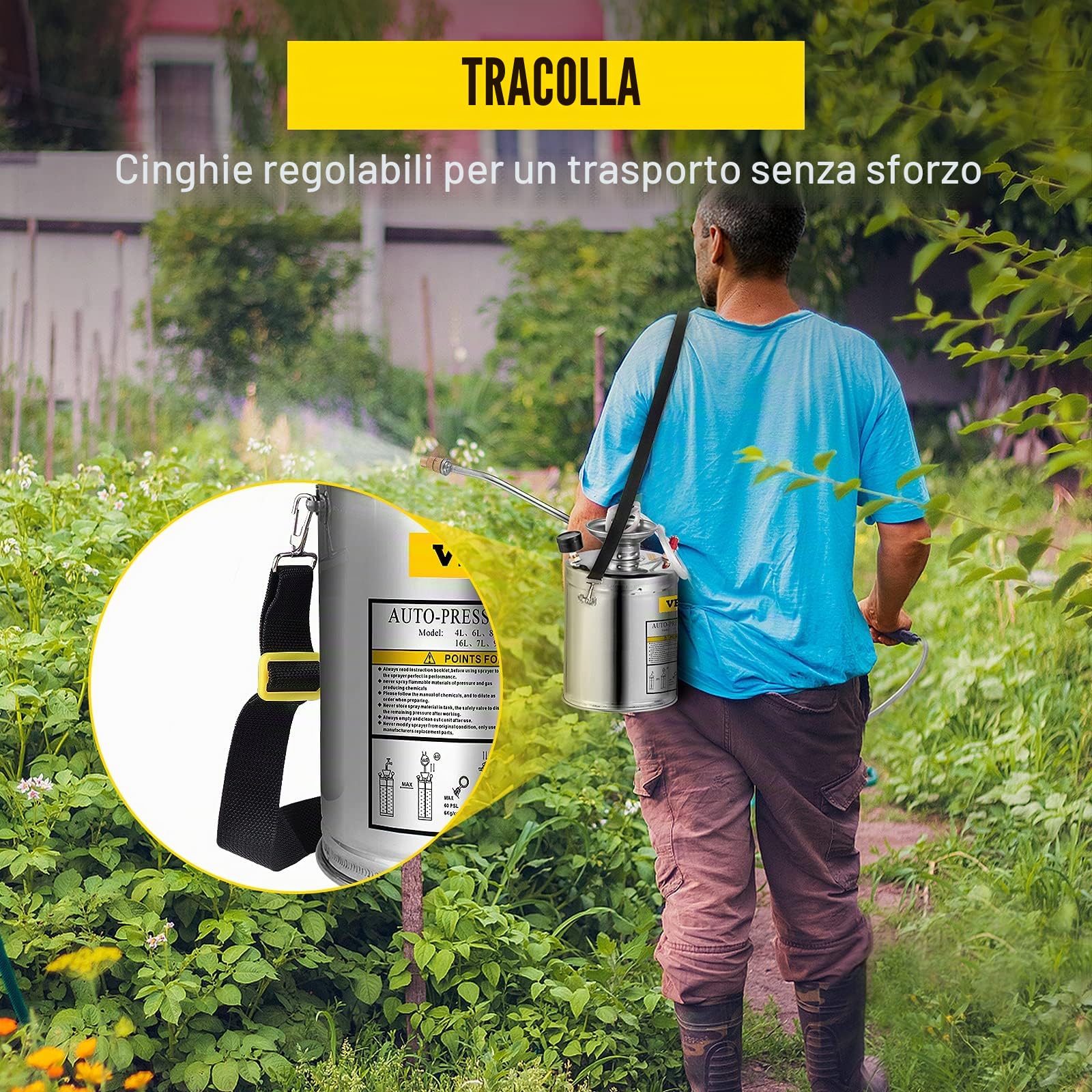 Vevor - Spruzzatore in acciaio inox, da giardino, nebulizzatore per piante per giardinaggio, casa e pulizia a pavimento, adatto per le esigenze attuali dell'industria, dell'agricoltura