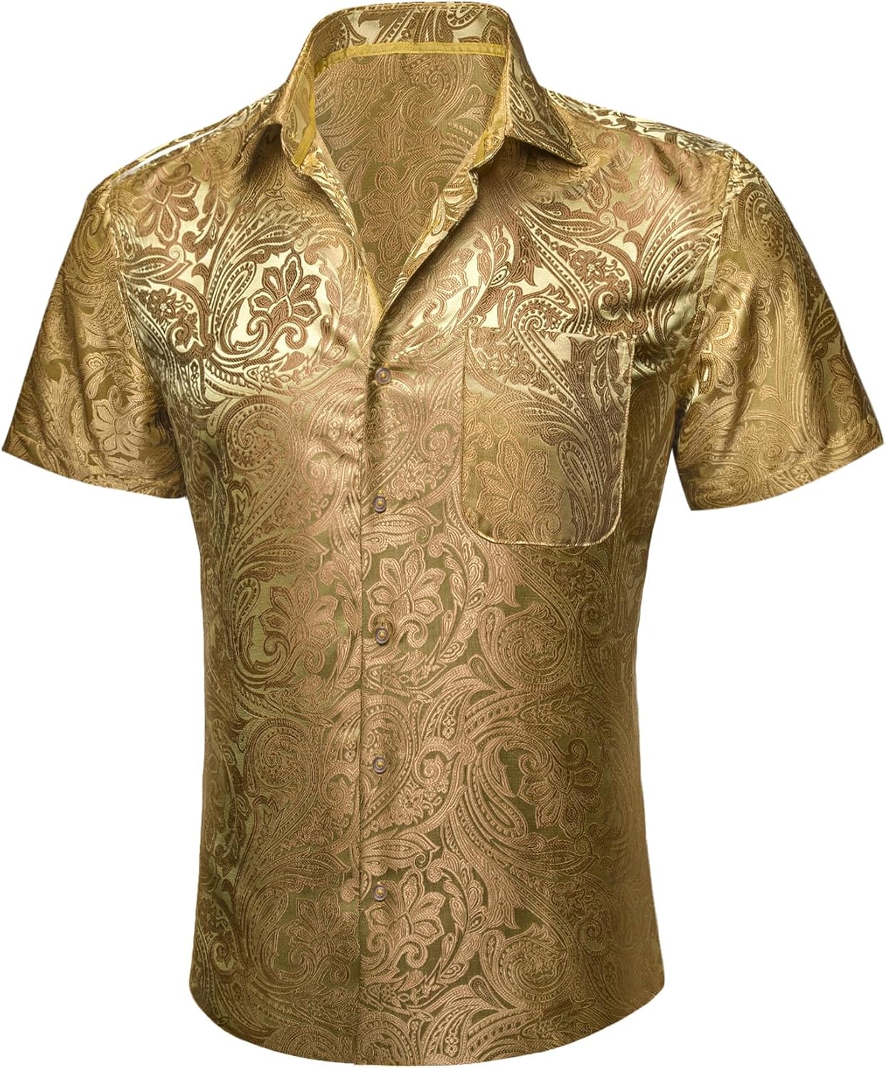 Men's Silk Shirt Paisley Floral Dress Short Sleeve Button Down Summer Shirts Formal Casual Western Wrinkle Free Party Prom