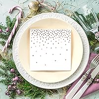 Vista 2 de Paquete de 100 servilletas de cóctel de color oro rosa, servilletas de papel desechables con lunares para recepción de boda, despedida de soltera