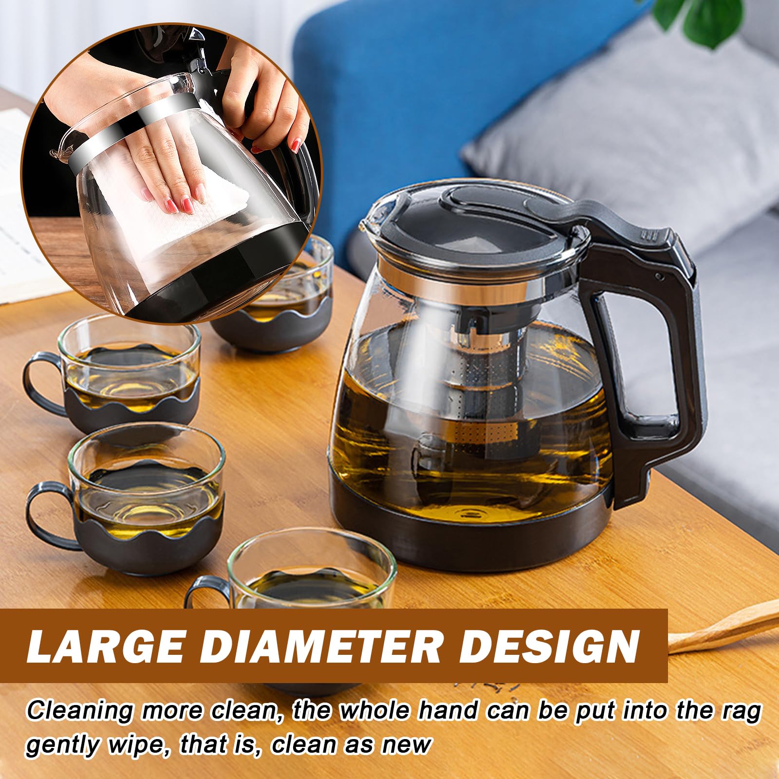 Tetera De Cristal De 2 L Con Colador - WEGREAT, Resistente Al Calor, Filtro Extraíble Para Té Suelto O Bolsitas