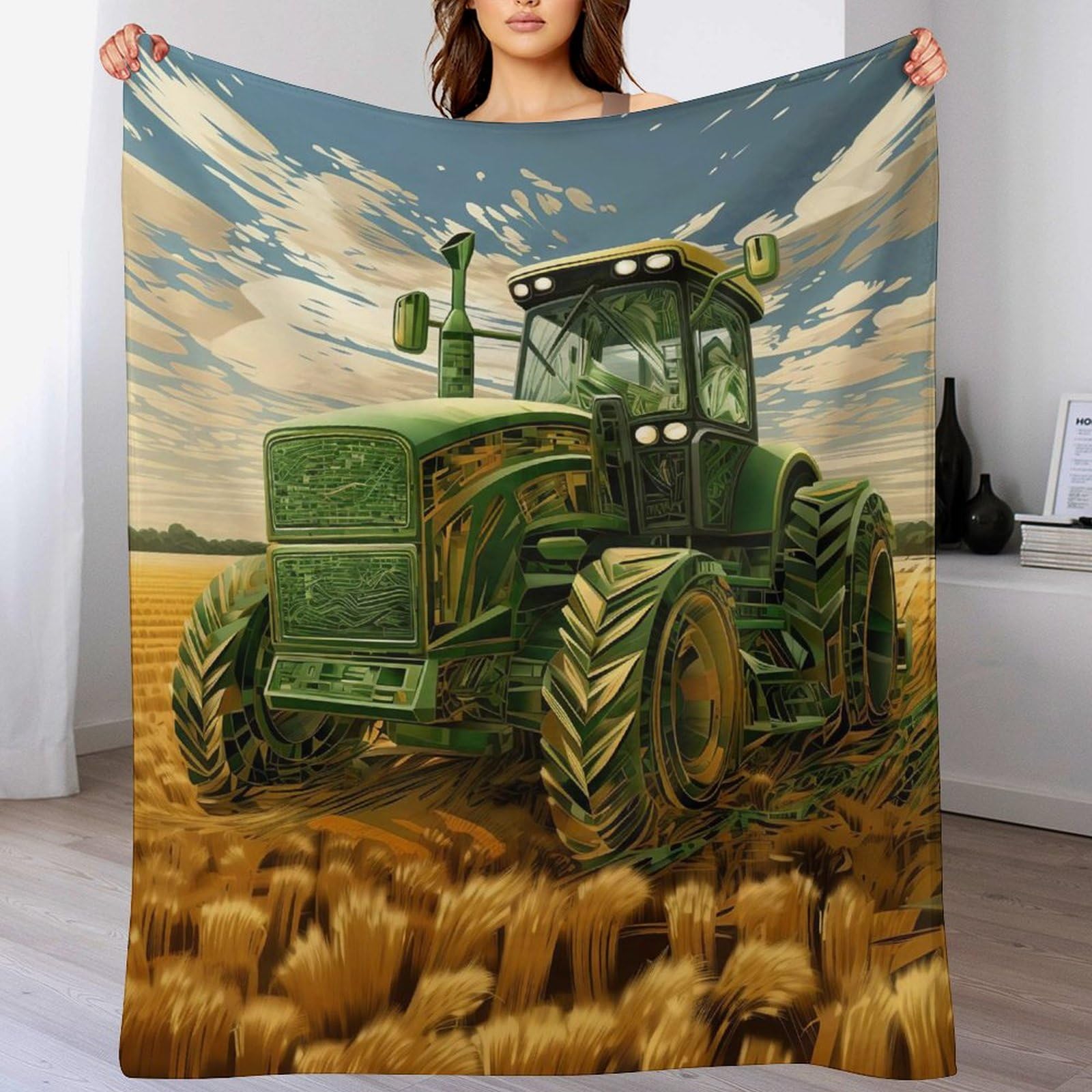 Couverture tracteur flanelle anti-décoloration et sans rides pour lit