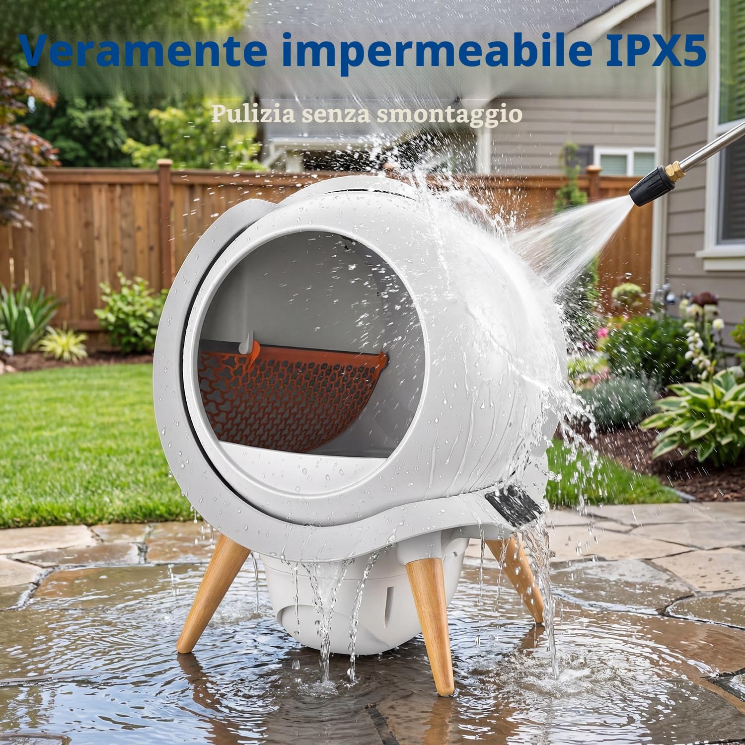 Honeyguaridan IPX5 Impermeabile Lettiera Gatto Autopulente, Risciacquabile | Protezione di Sicurezza a Triplo Strato, Controllo APP, Inodore, Adatto per Più Gatti, 63L