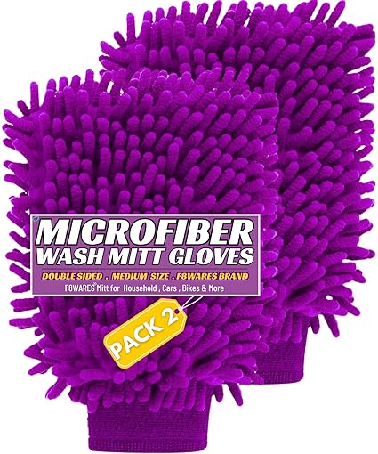 F8WARES Microfiber Gloves for Home Cleaning - Cleaning Gloves - Car Washing Gloves - Microfibre Hand Gloves - Car Wash Gloves Microfiber - Dusting Gloves Wash Mitt - Hand Gloves (Pack of 2, Purple)