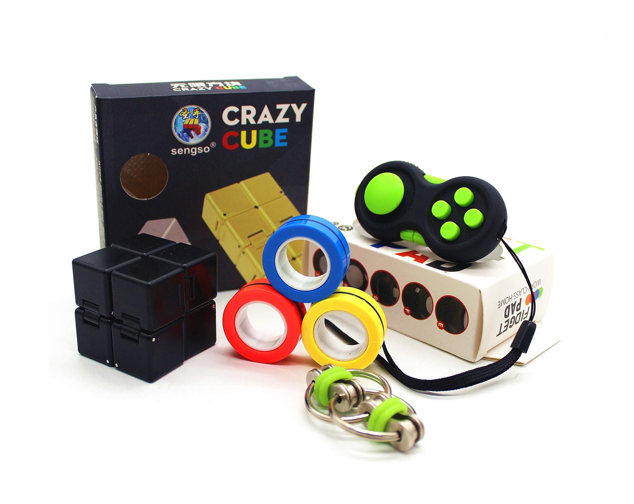Handheld Mini Fidget Toy Set(4 Pack)-Magnetic Fidget Rings,Infinity Cube,Fidget Pad Cube,Flippy Chain,Stress and Anxiety Relief For Teen Kids Adults With OCD ADHD Autism