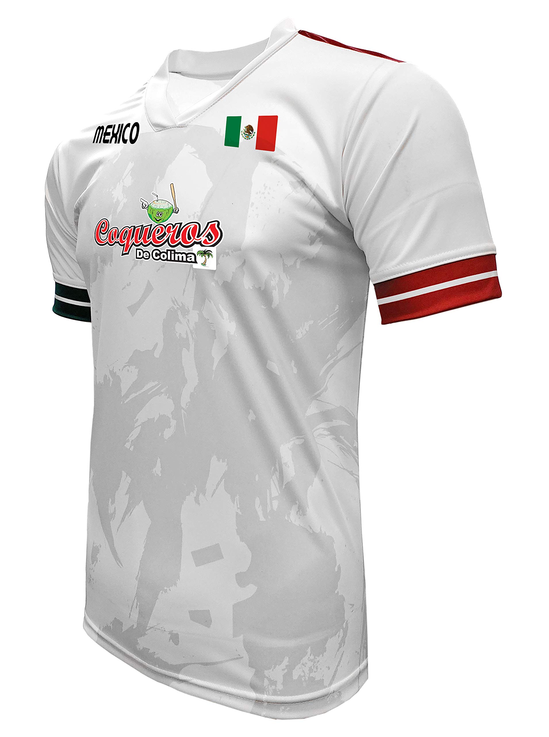 Jersey Mexico Los Coqueros de Colima 100% Polyester White/Grey_Made in Mexico (Small)