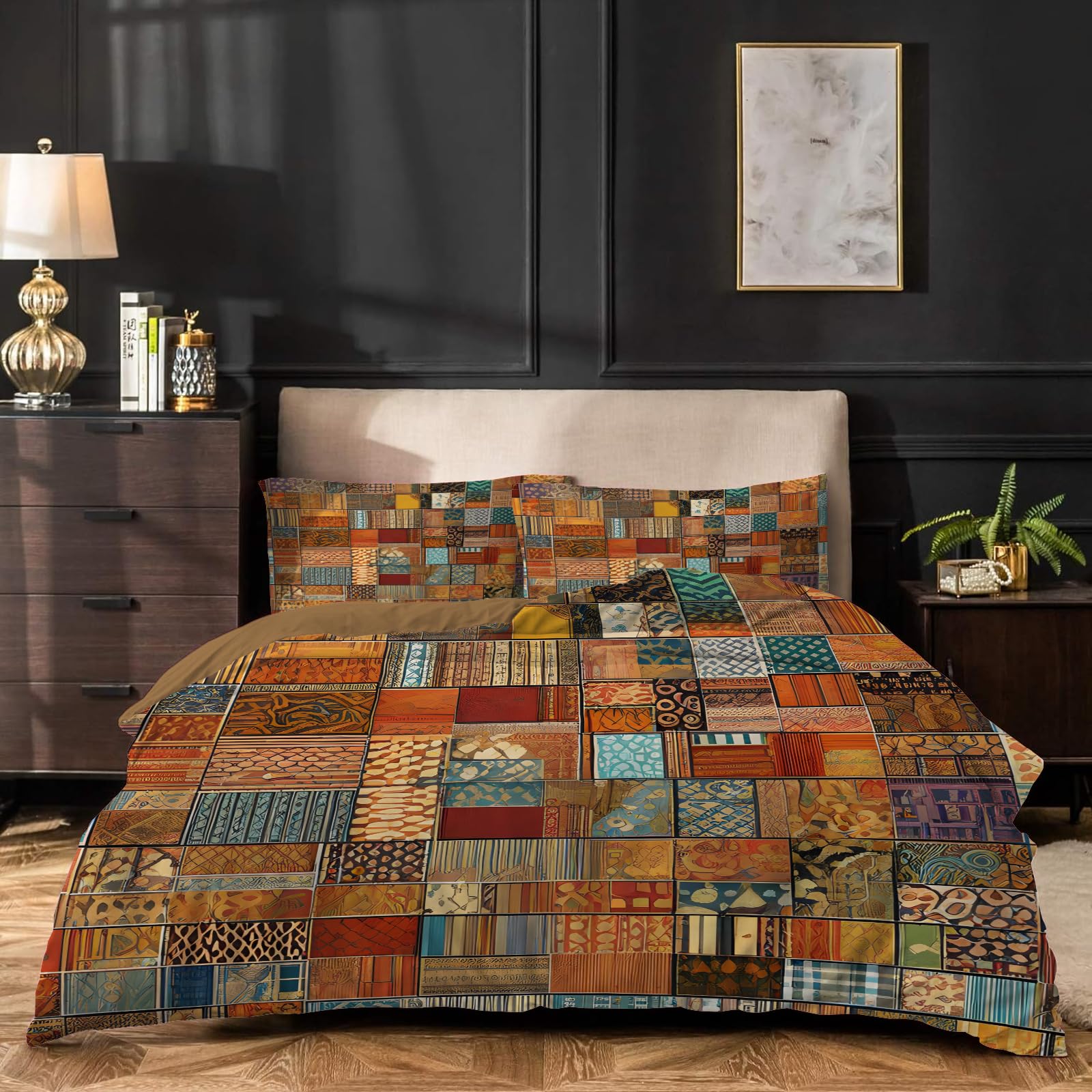 Dyausi Brown Duvet Cover Sets Patchwork Reversible Superking Size Duvet Cover Sets With Zipper Closure Soft Breathable Microfiber Quilt Cover 260X220cm And Pillowcases For Man Woman