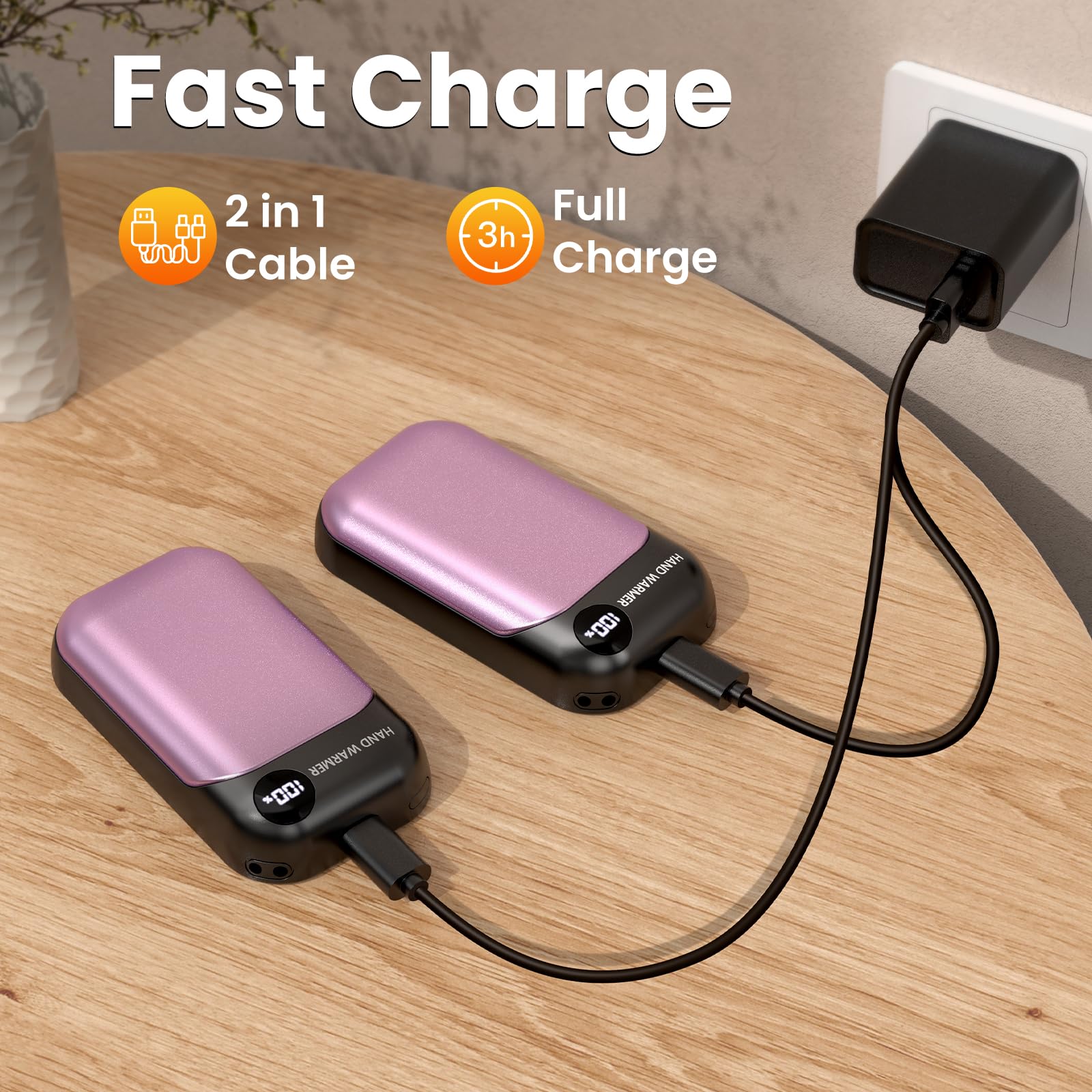 Scaldamani Ricaricabile USB, Scaldamani Elettrico 2 in 1, 6000 mAh, 4 Livelli di Temperatura, Calore in 3s e 9h Autonomia, Display LED, Scaldamani Portatile per Campeggio, Sci, Golf, Regalo